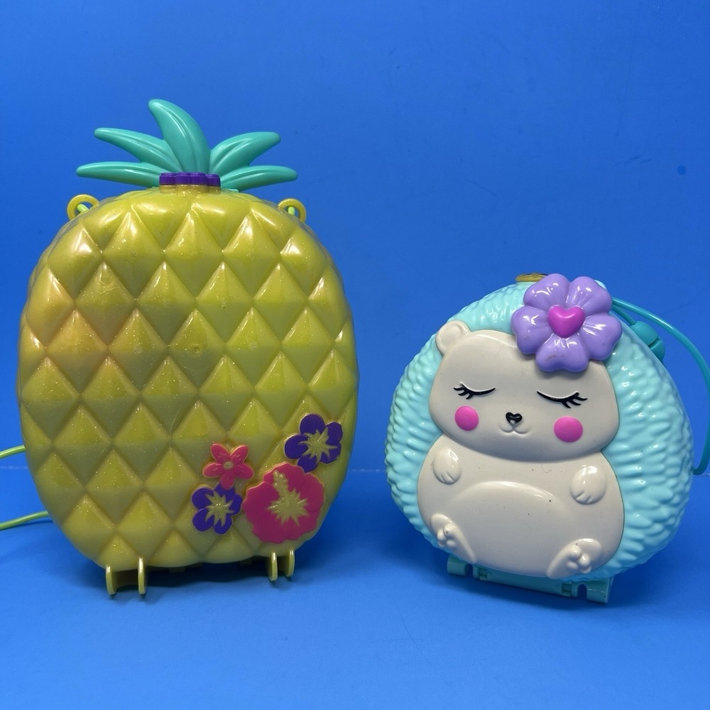 Polly Pocket Pineapple Hedgehog Purse Case Lot Mattel Carry Portable Playset Toy